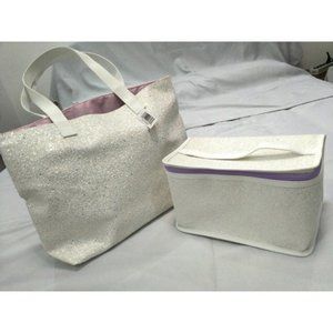 NWT Clinique White Sparkle Tote and Case Set